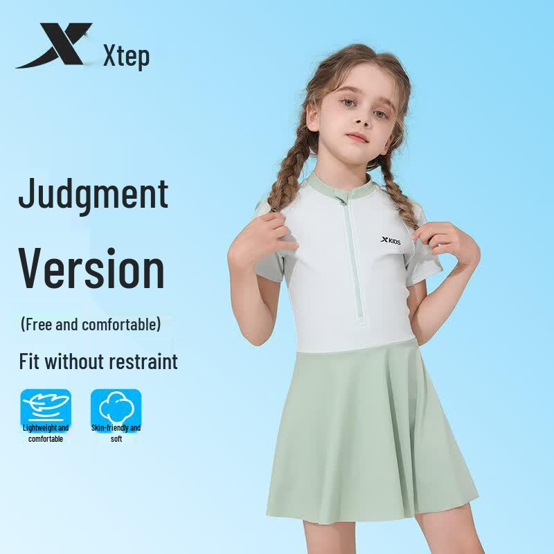 Цельный купальник-платье для девочек Xtep 150 (130-140cm, 22.5-27.5kg) зелёный