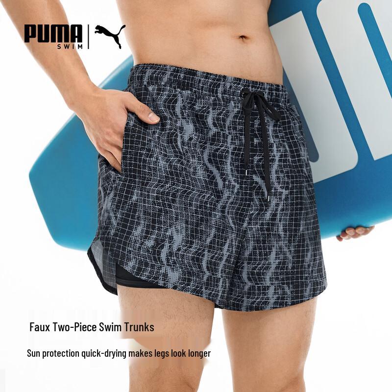 Мужские быстросохнущие плавки-шорты PUMA с эффектом двух изделий M черный серый