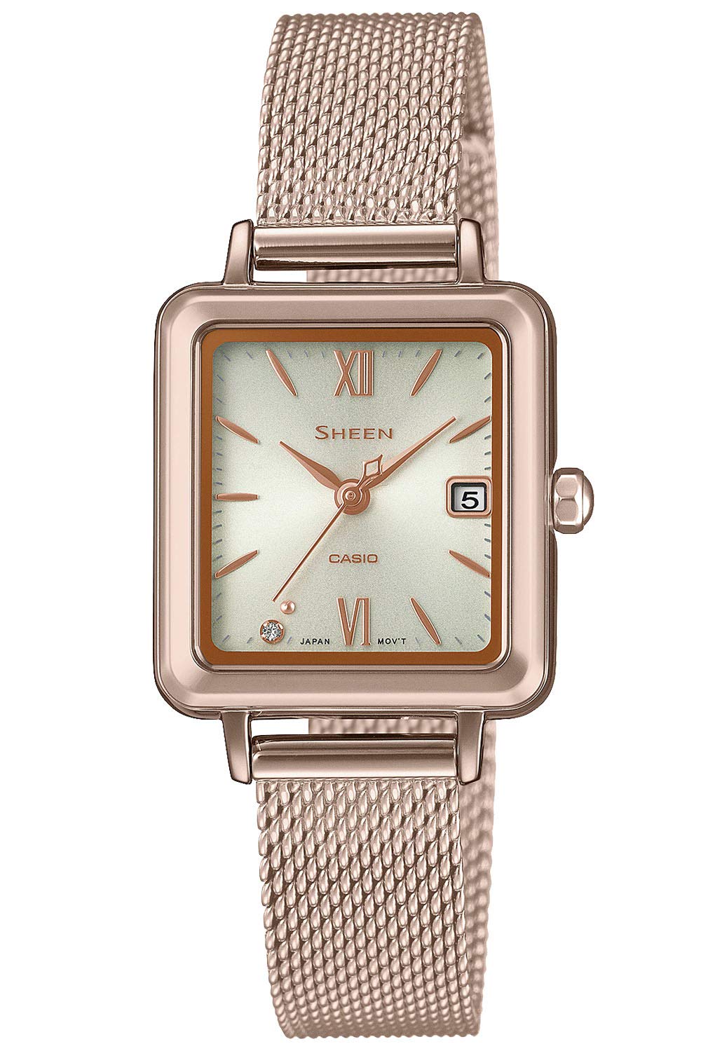 CASIO SHEEN SHS-D400CGM-4AJF Женские часы на солнечной батарее, Металлический ремешок цвета персикового золота, Сапфировое стекло, Элегантные Минималистичные Роскошные Женские Наручные Часы beige