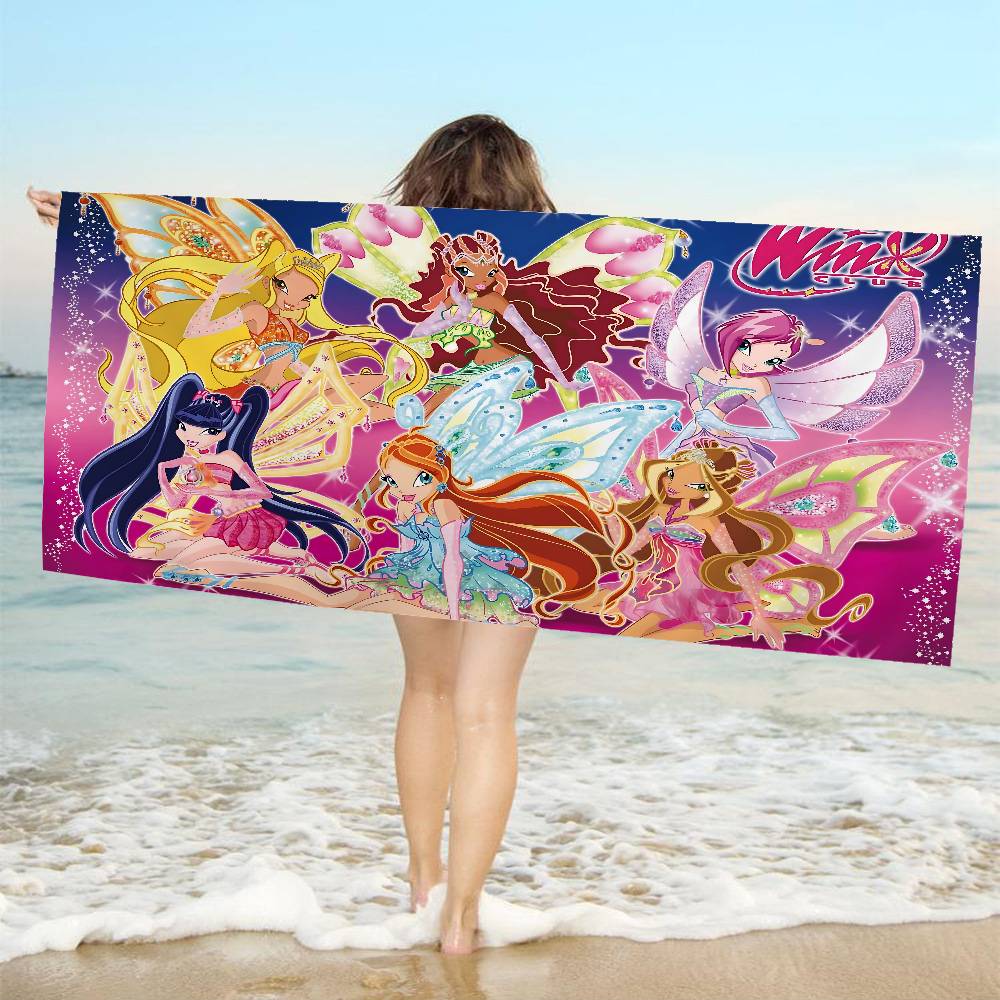 Девочка-W-Winx Мультяшные Клубы Большие Микрофибровые Пляжные Полотенца Быстросохнущее Полотенце Песок Пляжные Полотенца Полотенце для Бассейна Для Путешествий Плавание Бассейн Йога W40*H60(CM) beige Dalangpa
