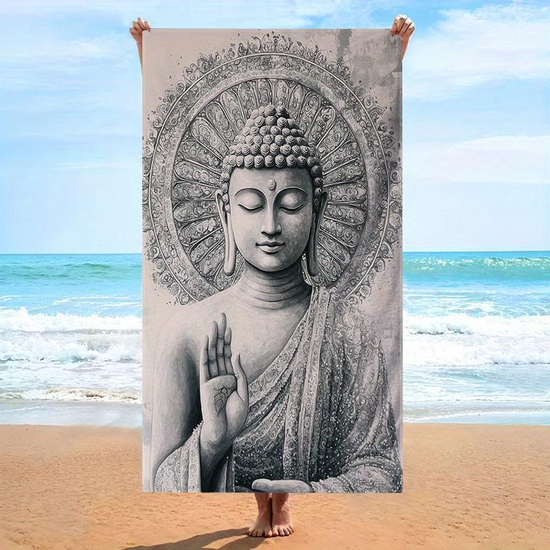 Buddha Mandala Ink Art Black White Meditative Towel, Soft Microfiber for Swimming Travel Camping W30*H60(CM) gray Dalangpa