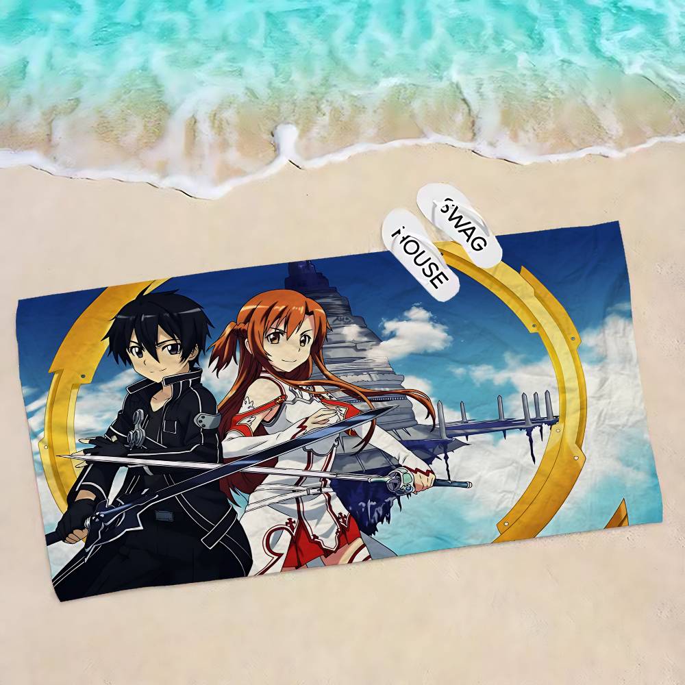 Япония Аниме Sword Art Online Пляжное полотенце Цветные банные полотенца для девочки Микрофибра Быстросохнущее Без песка Пляж Йога Спа Спортзал Бассейн W40*H60(CM) gray Dalangpa