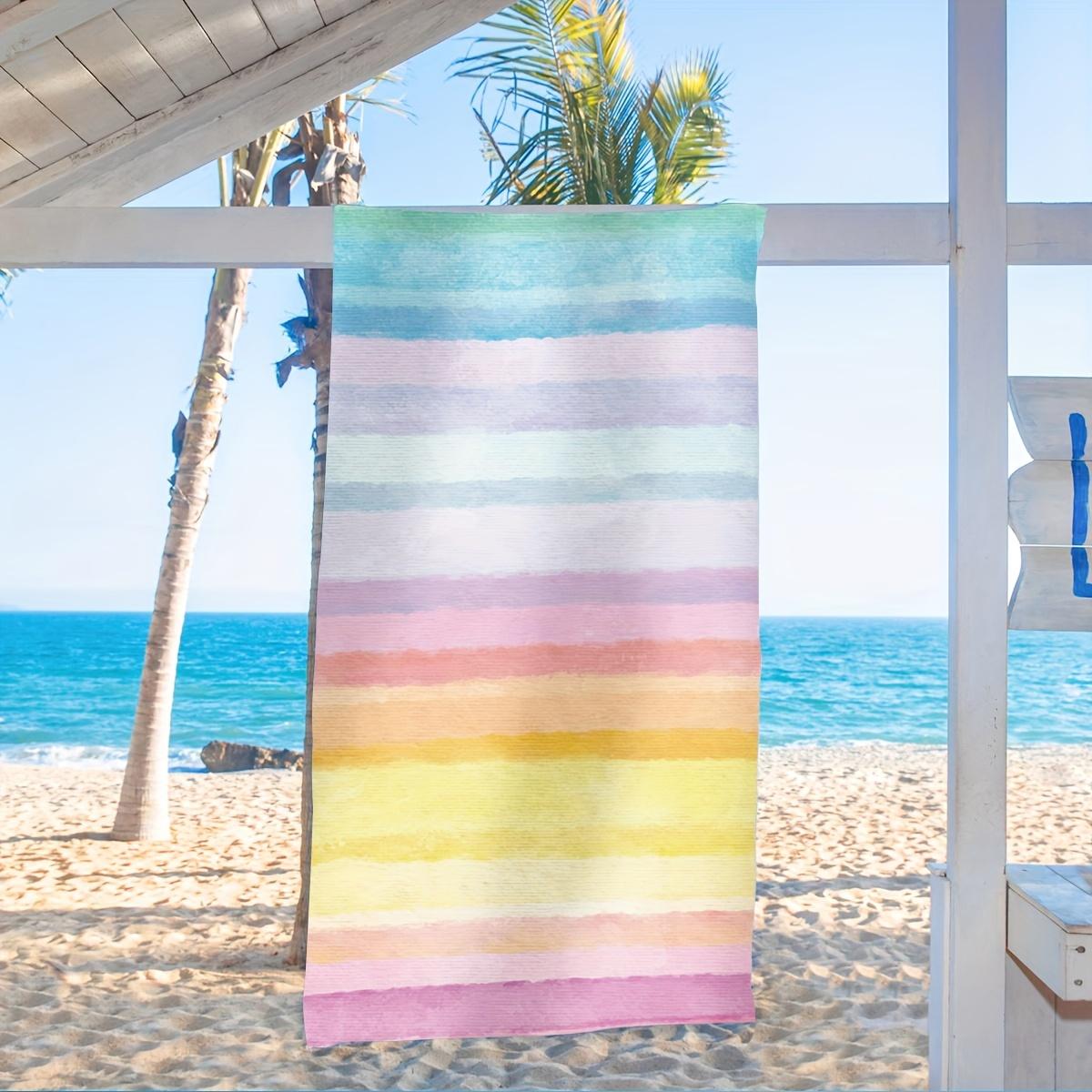 Colorful Stripes Oversized Microfiber Beach Towel, Machine Washable for Pool Swimming Bath Chair W30*H60(CM) gray Ka Chen Muda