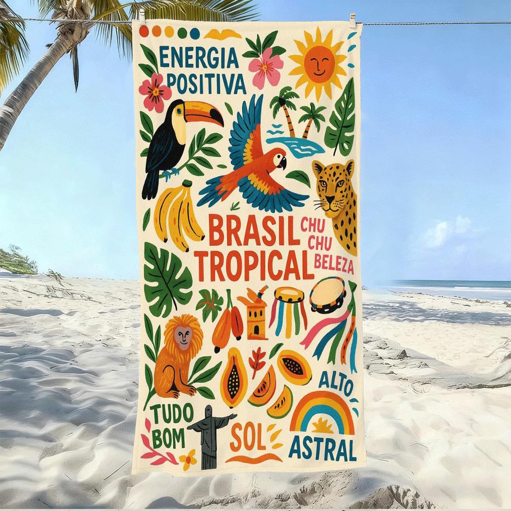 Brazilian Tropical Style HD Digital Printing Beach Towel, Fashion Pool Swimming Towel for Sports Travel Yoga W30*H60(CM) gray Dalangpa