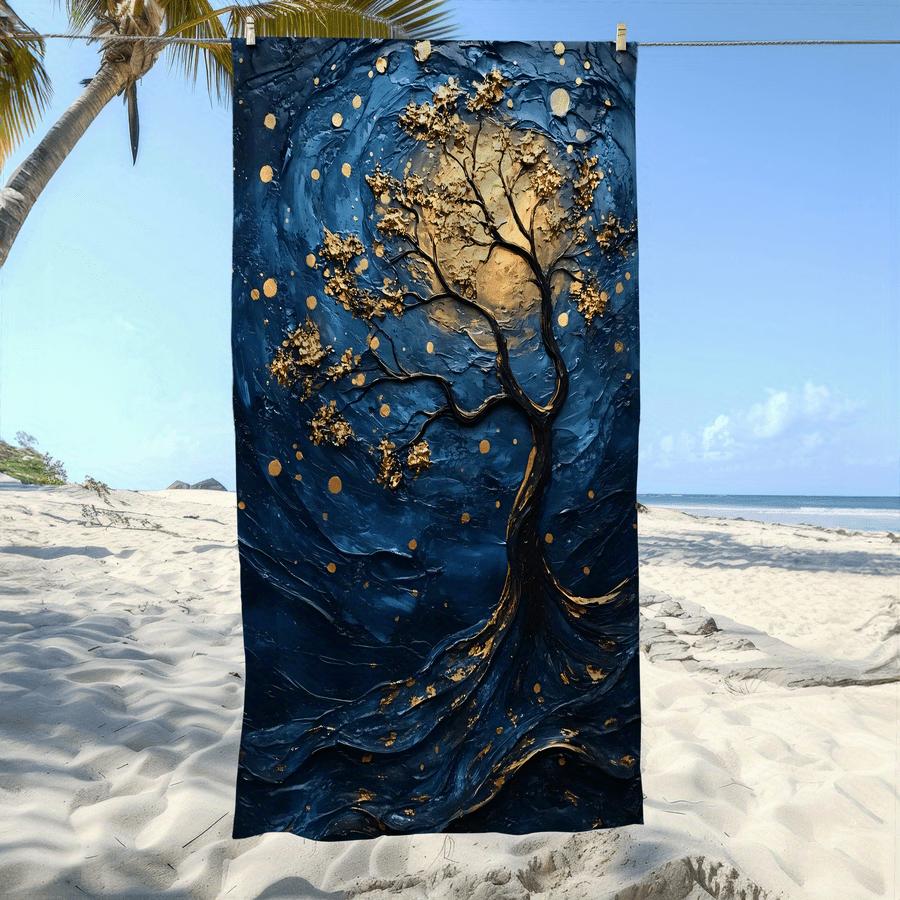 Moonlight Tree Shadow Printed Beach Towel, Soft Absorbent Quick-Dry for Swimming Camping Everyday Use W30*H60(CM) gray Dalangpa