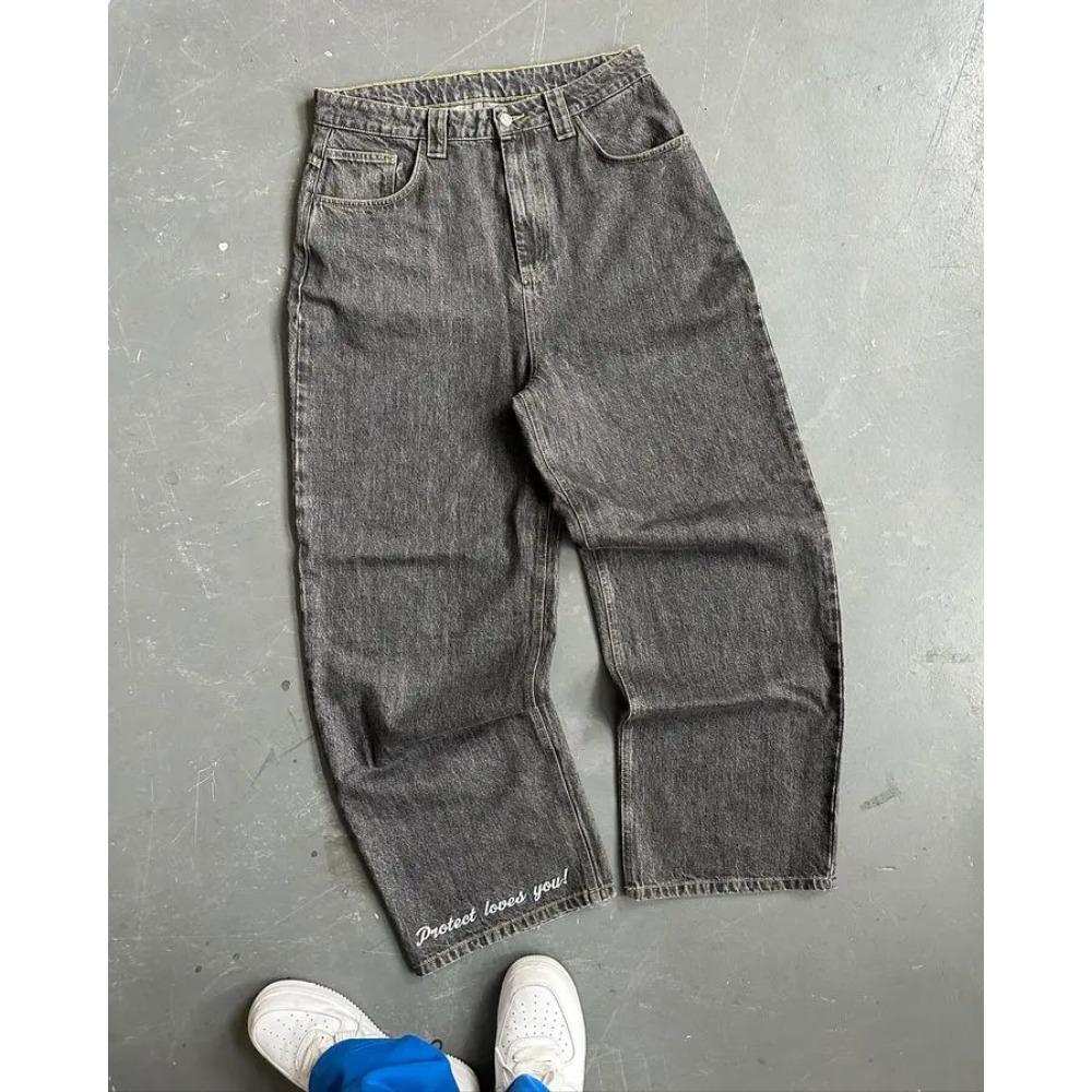Y2K Harajuku Hip Hop Graphic Oversize Retro Blue Baggy Jeans Mens Womens New High Talyase Wide Leg Брюки S gray HOUZHOU