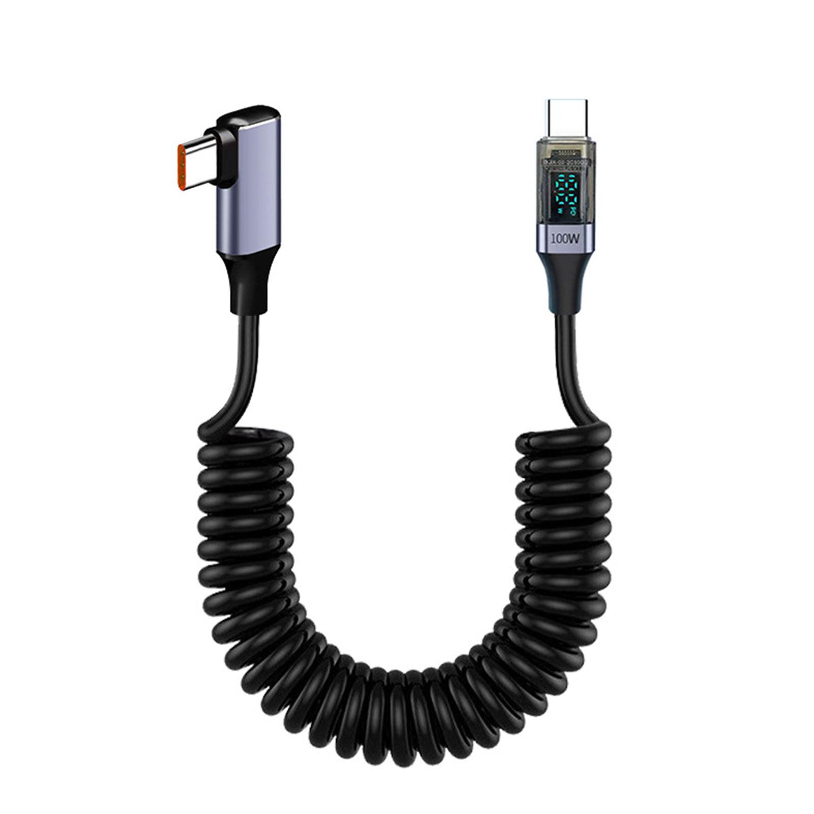 USB Type C пружинный кабель для передачи данных с углом поворота 90 градусов PD100W кабель для быстрой зарядки с цифровым дисплеем для ноутбуков планшетов телефонов серый Daybreak
