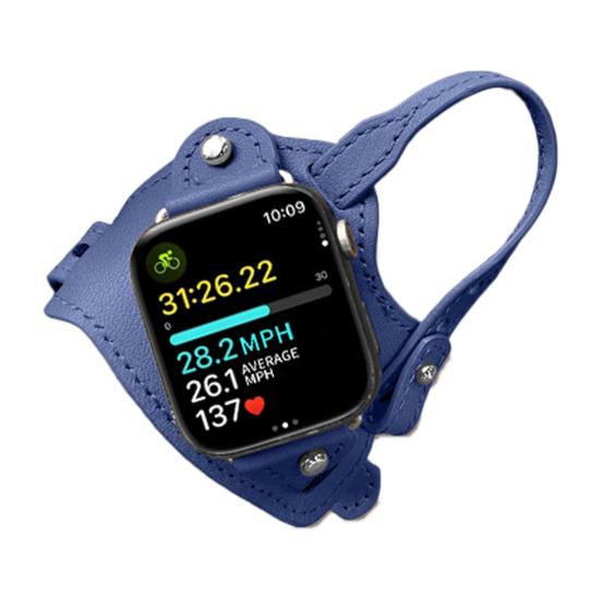 Ремешок для часов для велоспорта, совместимый с Apple Watch Series, регулируемый, винтажный, из искусственной кожи, сменный браслет для смарт-часов синий Amusedly