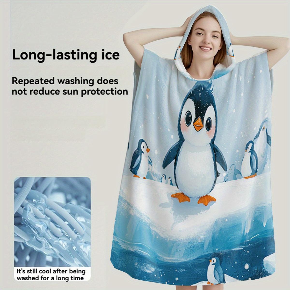 Cooling Fabric Penguin Flat Print Hooded Poncho Towel Sun Protection Beach Cape for Women Kids Summer Swimming Bath Robe 60X60CM gray North Horizon