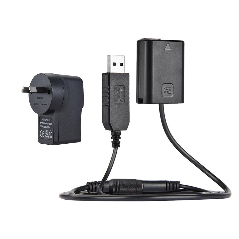 NP-FW50 Имитатор аккумулятора + USB-кабель питания 5 В, 3 А с вилкой питания US Plug black Andoer