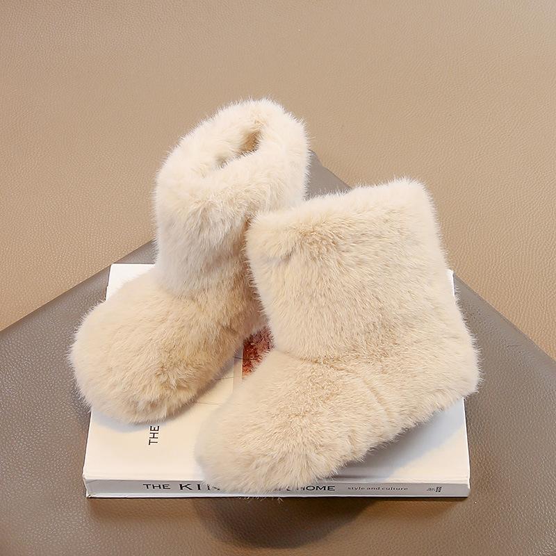 Girls  Thickened Faux Rabbit Fur Boots, New Winter Children s Warm Snow Boots, Korean Style Baby Fur Shoes, Large Cotton Boots 23 бежевый QIANG xie