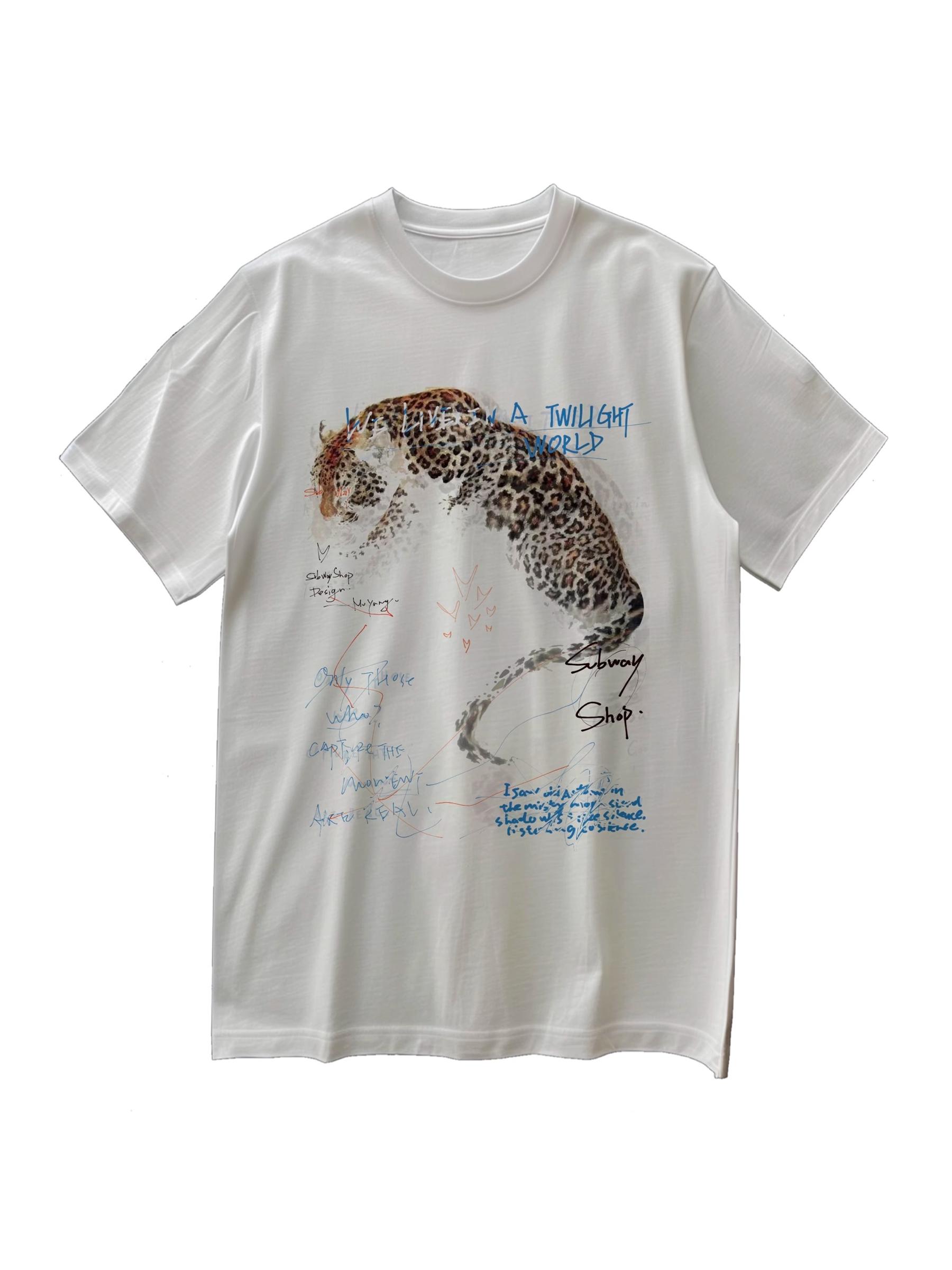 26ss Leopard Offers Pure Cotton Shortsleeved Casual Versatile Roundneck Tops for Both Men and Women M white ZheXiong TEE
