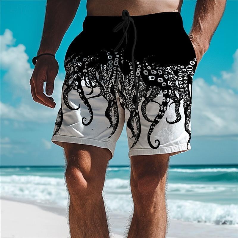 Мужские плавки-шорты с принтом осьминога Board Shorts Средняя посадка на шнурке с сетчатой подкладкой Эластичный пояс Дизайнерская одежда S gray hengyuan32