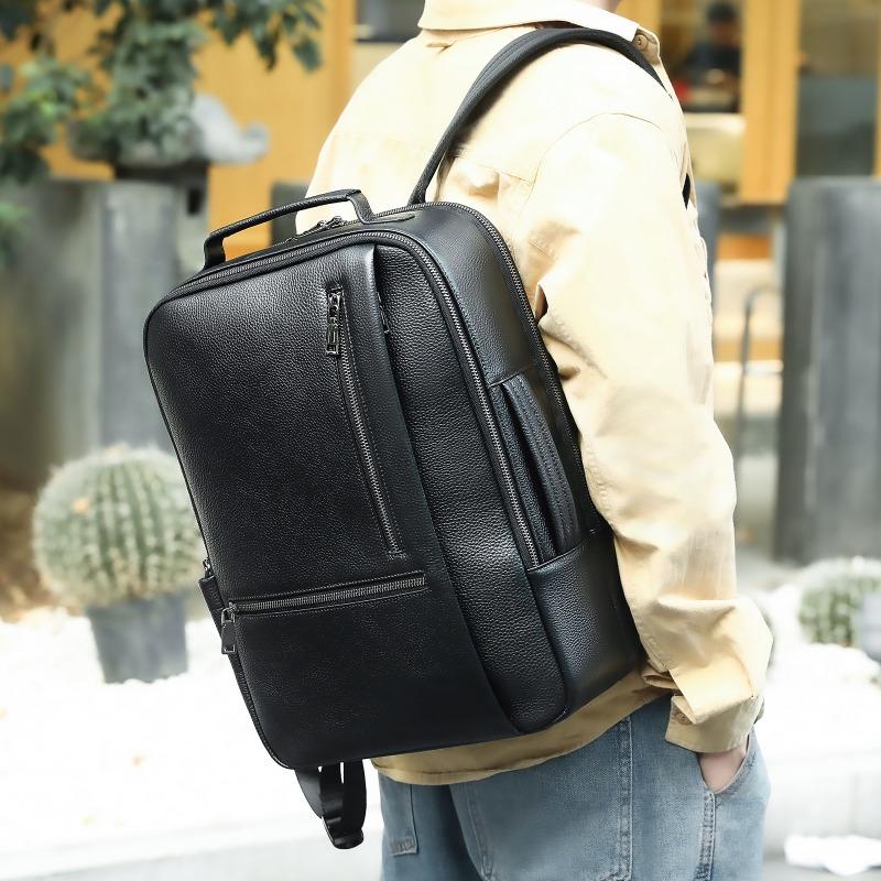 Мужской рюкзак из натуральной кожи Advanced Sense Bag Trend Повседневный рюкзак Компьютерный рюкзак Многофункциональный студенческий рюкзак чёрный VIA ROMA