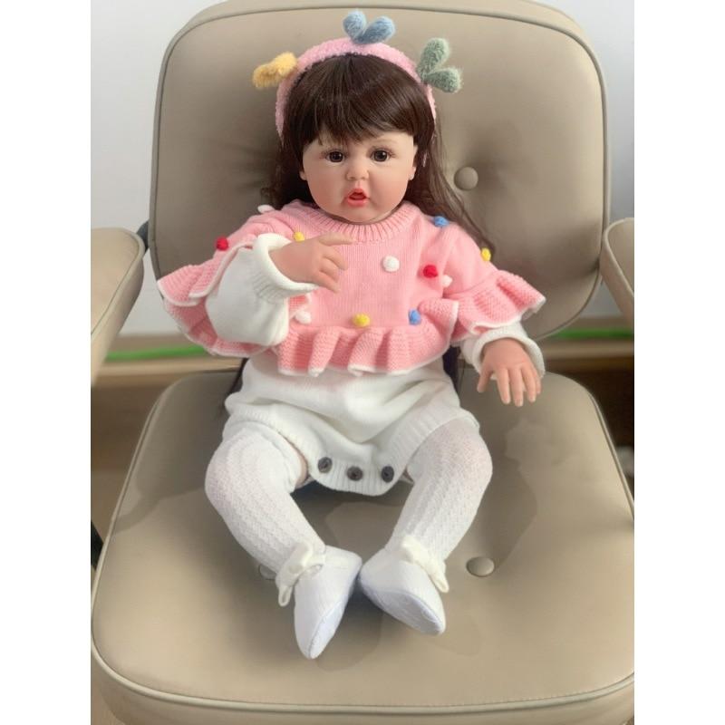 BZDOLL 24-дюймовая реалистичная кукла Reborn Baby с тканевым корпусом, мягкий силикон 60 см для девочек, виниловая принцесса Bebe, подарок на день рождения, платье Boneca beige BZDOLL Reborn