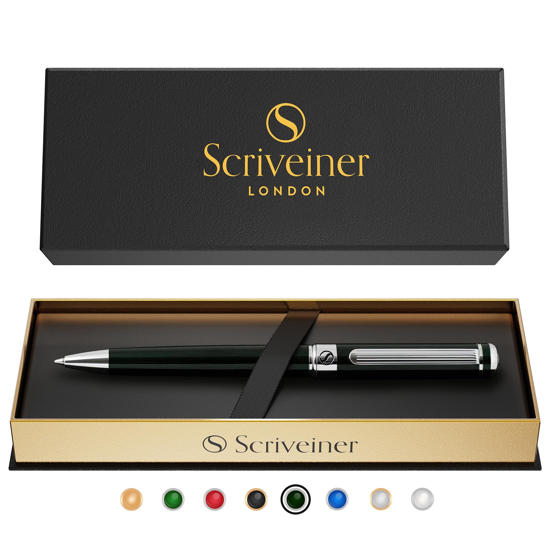 Scriveiner Black Green Ballpoint Pen Black Green Luxury Chrome Schmidt Black Best Ball Pen Gift Set for Men Professional Executive Nice Designer Pen - black GOALMART