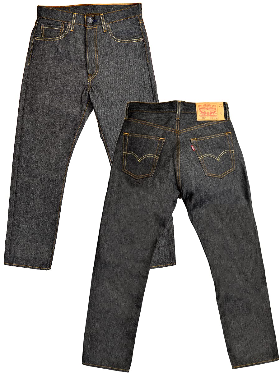 Мужские джинсы Levi s 501 с пуговицами, прямые, жесткие, нестираные, сырой деним, черные, талия 34, длина 34 чёрный