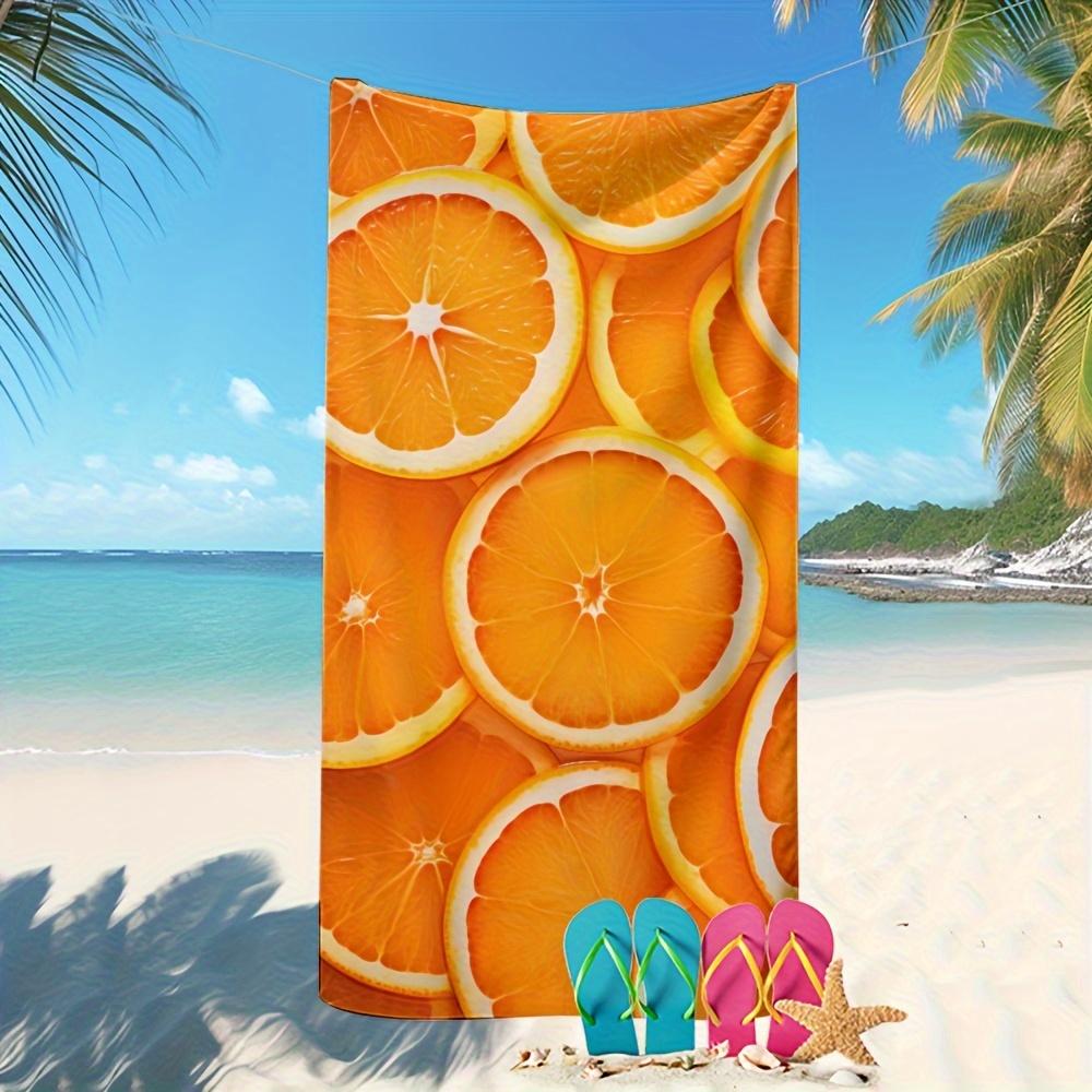 Orange Print Summer Beach Towel, Soft Microfiber Absorbent Sun Protection Lightweight Quick Dry for Swimming Pool Fun W30*H60(CM) beige lang pattong