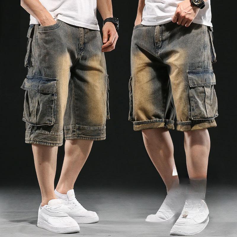 Мужские широкие джинсовые шорты с несколькими карманами 7 Point Work Cargo Jeans Shorts Fat Plus Size Denim Shorts Male 29 дубильная кора Happy Soles