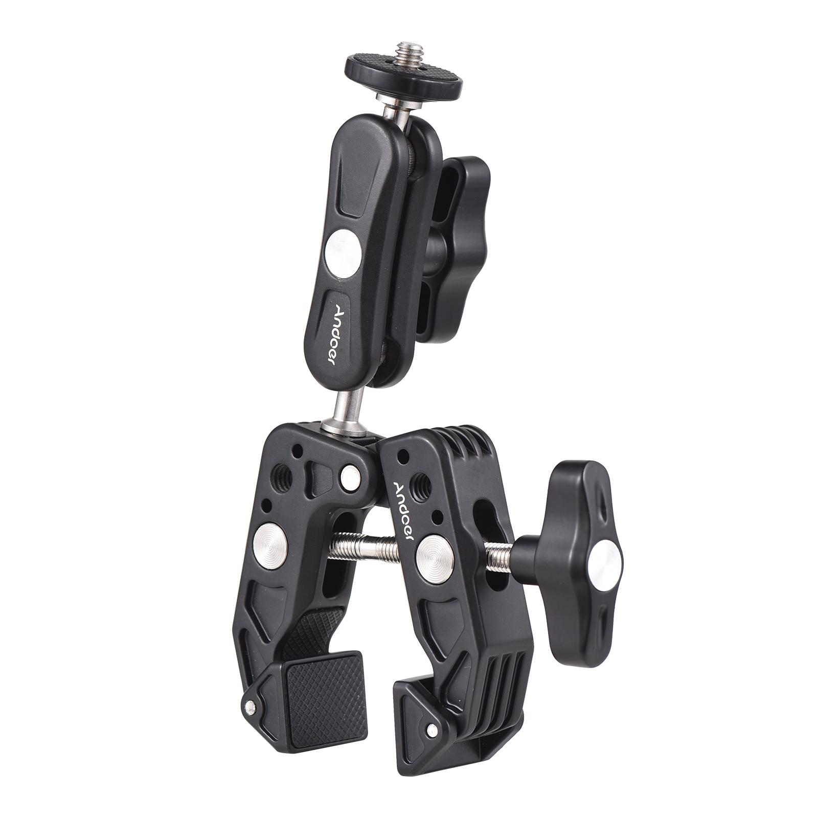 Andoer Super Clamp Mount Гибкое крепление для монитора с двойной вращающейся на 360 градусов шаровой головкой 1/4 чёрный
