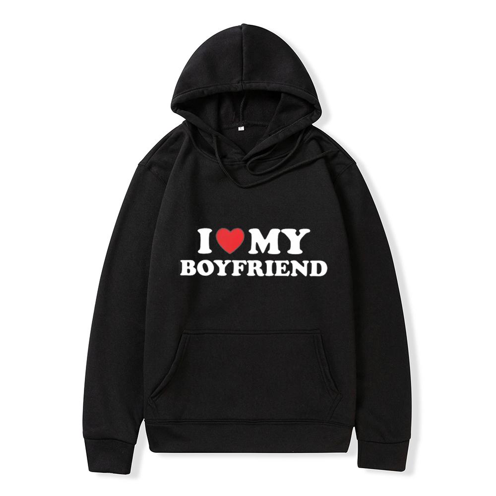 Толстовка с капюшоном I LOVE MY GIRLFRIEND для мужчин и женщин, повседневный пуловер свободного кроя S black Dress in July