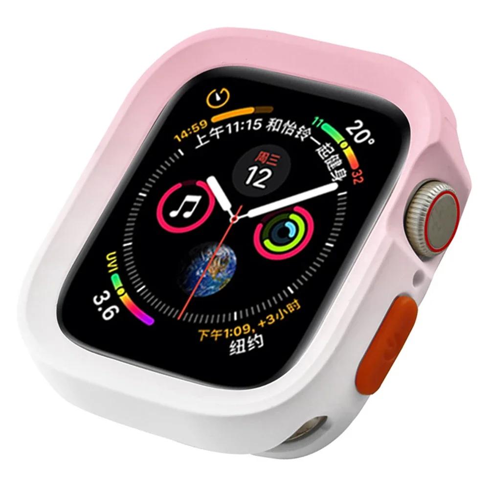 Защитные чехлы TPU для Apple Watch, чехол для Apple Watch Ultra 2, 49 мм, 45 мм, 41 мм, 44 мм, 40 мм, 38 мм, защитная рамка, чехол для IWatch Series 9, 8, 7, 6, 5, 4, SE 44MM 45MM - Apple 4 - 9 розовый/белый Smart Electronic Products
