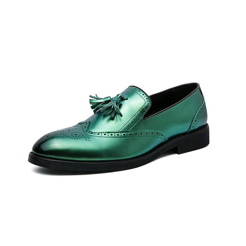 Italian Brand Loafers Men Tassel Slip-on Fashion Green Leather Shoes Moccasin Thick Bottom Pointed Toe Casual Shoes Dress Shoes 38 зелёный NB Fashion