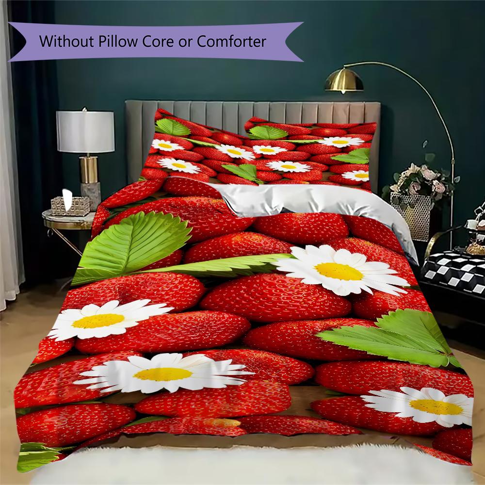1PC Food Theme Bedding Quilt Set Quilt Cover Pillowcase Home Decoration Birthday Gift (1 * duvet cover + 2 * pillowcase, without core)A1 135x200cm red Cartoon Home Textiles