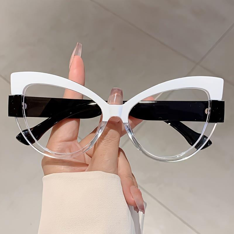 Большие очки «кошачий глаз» Stylis Color Blocking Design Green Glasse Chic Leopard Print Eyeglasses Fashion Line Adorn Gradient белый Attractive glasses