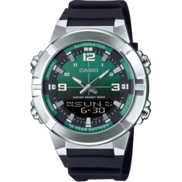 Casio 50M Waterproof Quartz Movement Resin Strap Watch Green Dial Unisex Watches AMW-870A-3AV Green Dial gray
