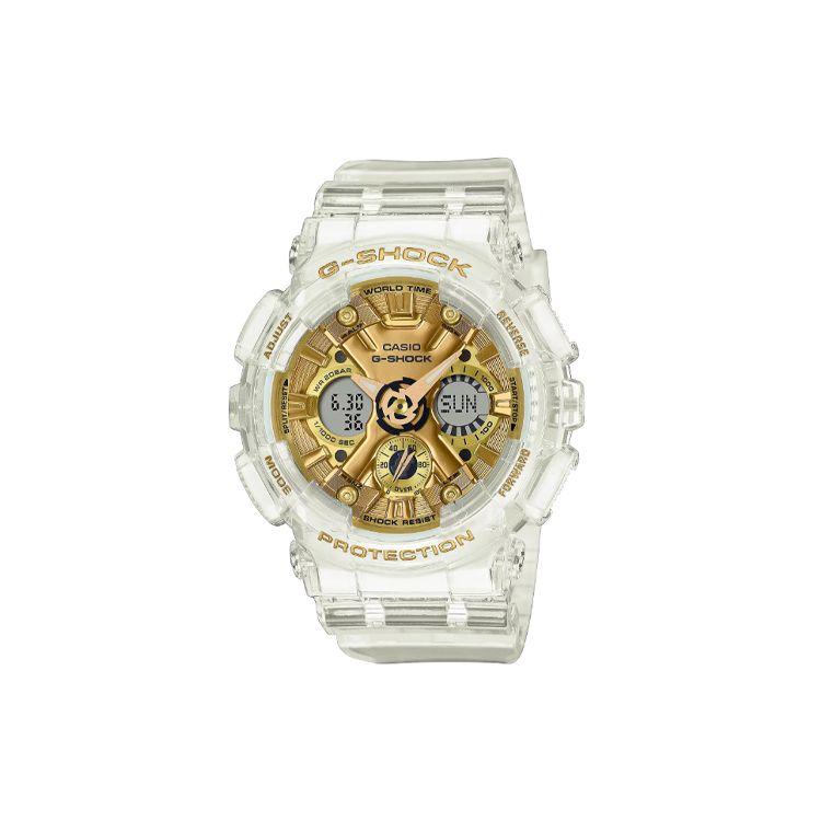 Casio G-Shock Gold Transparent Ice Tough 200M Waterproof Quartz Movement Resin Strap Watch Women watches GMA-S120SG-7APR Gold Dial white