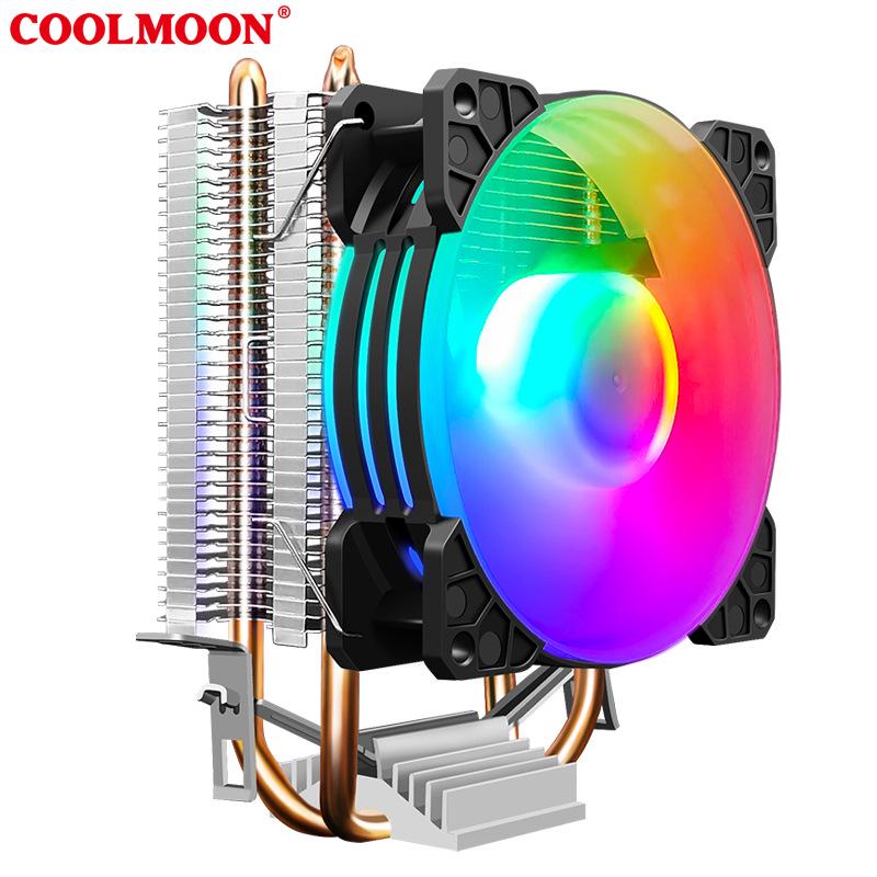 Вентилятор для охлаждения процессора COOLMOON Frost P2 с двойными медными трубками и бесшумной подсветкой для настольных компьютеров AMD и i5, совместим с несколькими платформами blue GadgetGrip