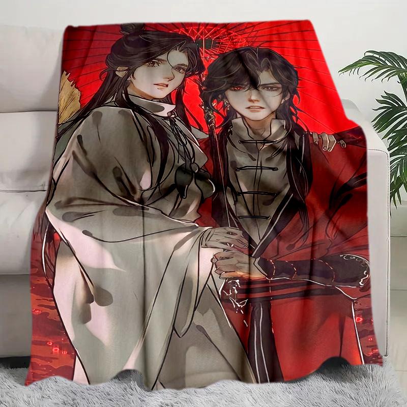 1PC Heaven Official s Blessing printed blanket, all season lightweight home office outdoor nap multifunctional blanket A2 80cm x 120cm gray Cartoon Home Textiles