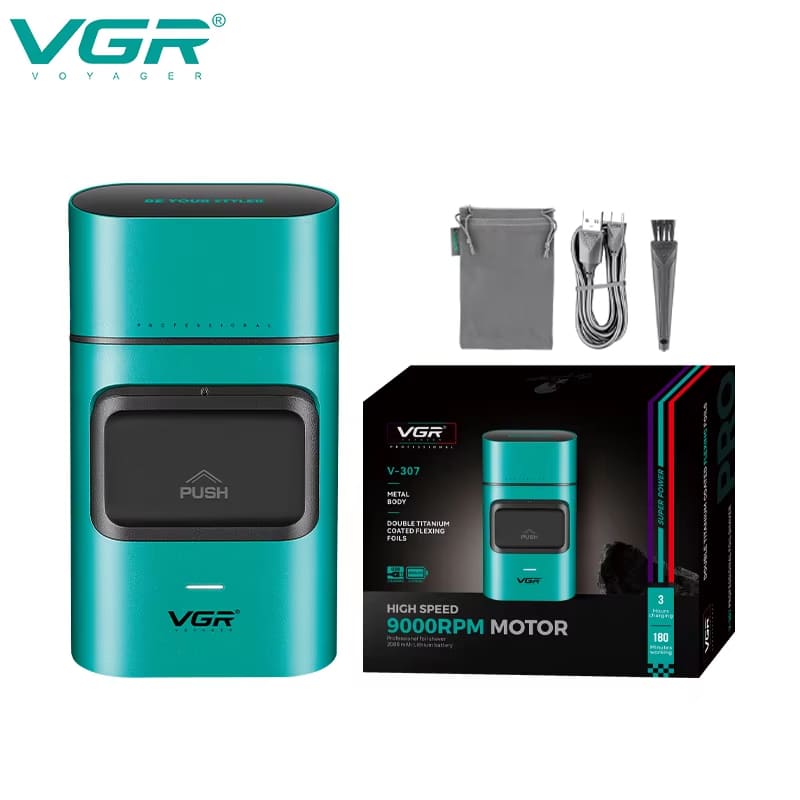 VGR V-307 Мужская Профессиональная Бритва Супер Мощная Двухголовая Электрическая Бритва Нож Высококлассное Отбеливающее Устройство для Домашнего Использования Инструмент для Стрижки Волос Восстановление Волос зелёный