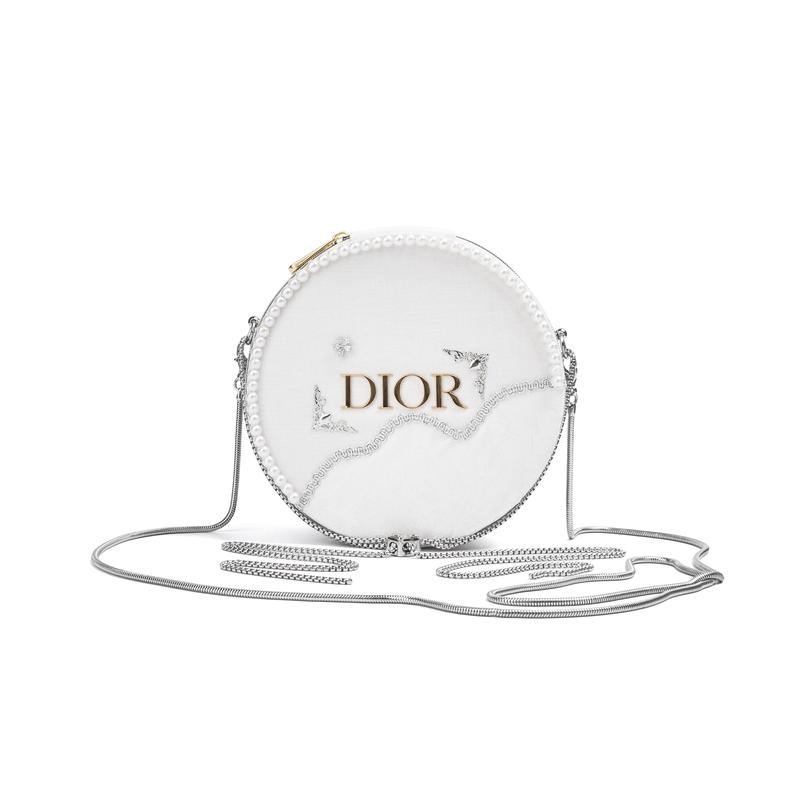 Сумка DIOR [Индивидуальная косметичка] Янтарный Снежный Алмазный Вальс Нежный Деликатный Простой Универсальный Жизненная Сила Девочка Круглый Торт Круглая Косметичка Хранение Красоты белый