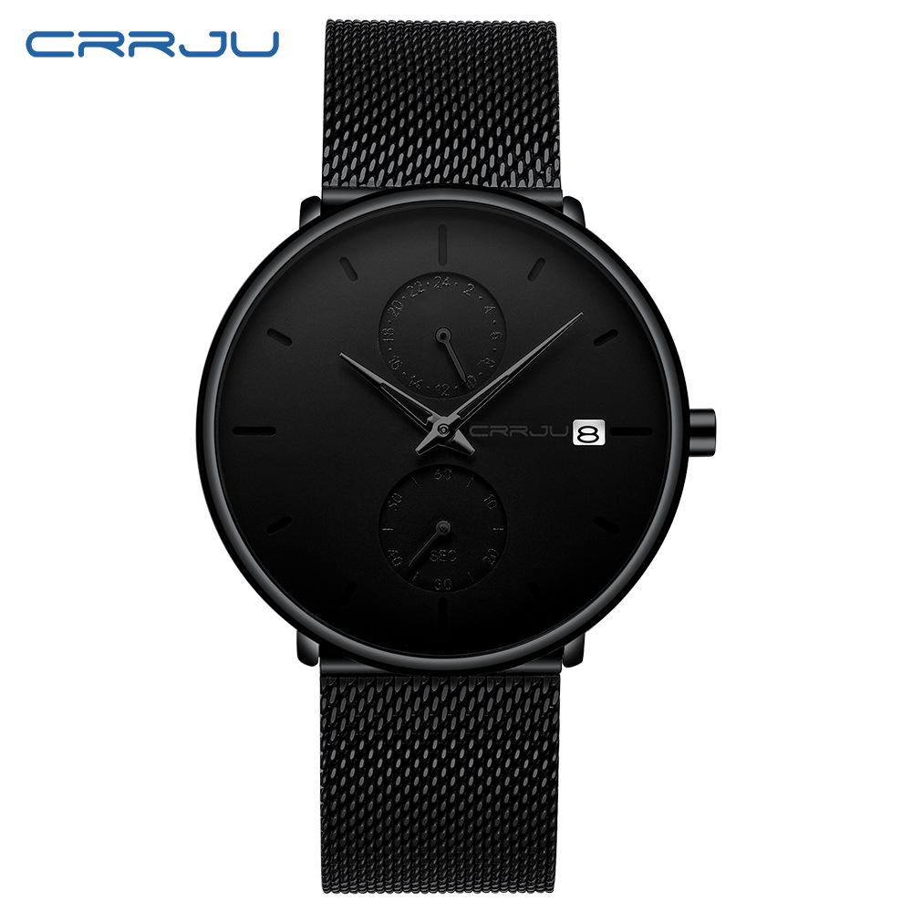 CRRJU 2265 Водонепроницаемые модные часы с сетчатым браслетом и календарем black UrbanEdge