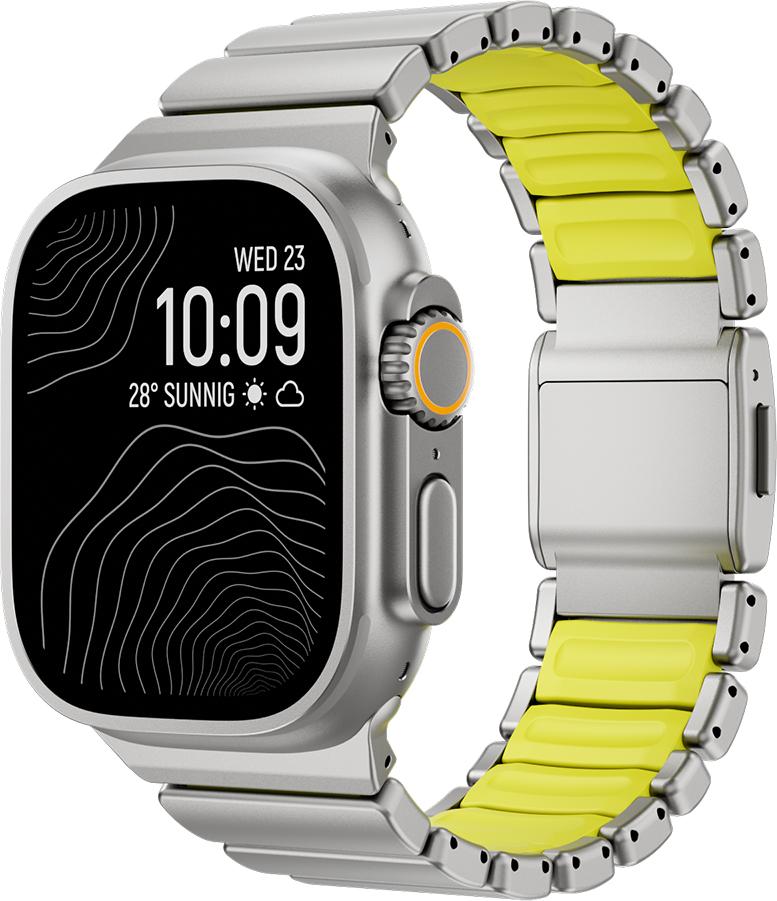 Металлический ремешок для Apple Watch band 40мм 44мм 45мм 46мм Титан+Резина correa Браслет iWatch series 9 7 8 se 10 11 ultra 2 3 49мм 42 44 45 49 S10-46mm&L 175mm white Auto Home Solutions