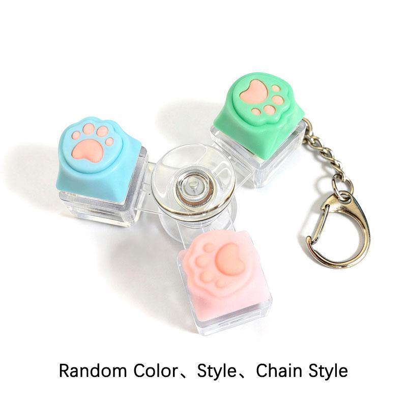 Cute Cat Paw Fidget Clicker Spinner Toy with LED Light Glowing Keyboard Button Stress Relief Anti-Anxiety Portable Keychain Gift white Activating Toys