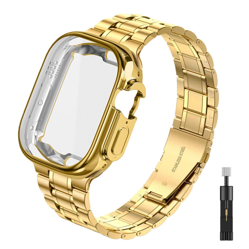 Чехол+Ремешок для Apple watch Ultra band 44мм 40мм 45мм 41мм 42мм 38мм Металлический браслет из нержавеющей стали iWatch Series 3 5 6 SE 7 8 38mm series 321 золотой Auto Home Solutions