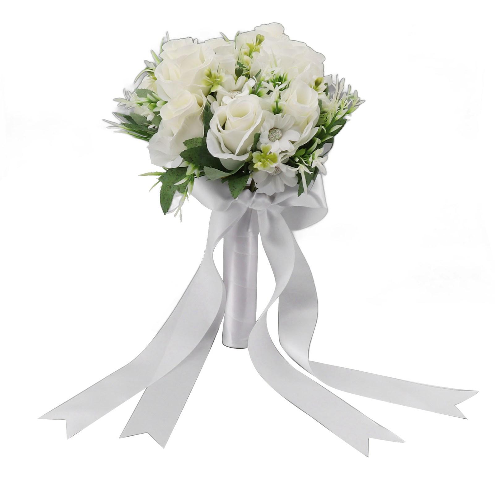 Wedding Bouquets Flower Hand Bouquet Silk Artificial Fake Flowers for Bride Wedding Party and белый OutsideWorld