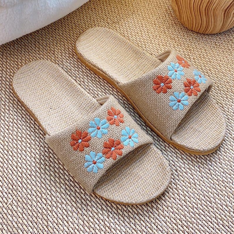 Ретро мода вышитые женские льняные тапочки 35 оранжевый Besshoes