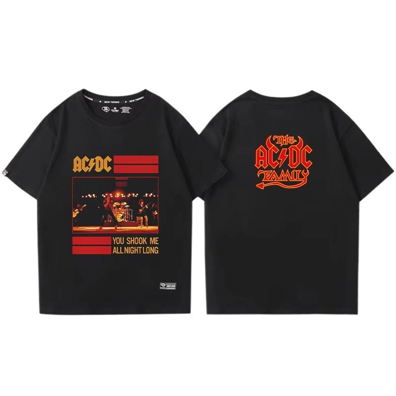 ACDC Шорты с коротким рукавом для мужчин и женщин Ретро Принт Металл Рок Модные Короткие футболки с коротким рукавом 3XL brown benberFashion