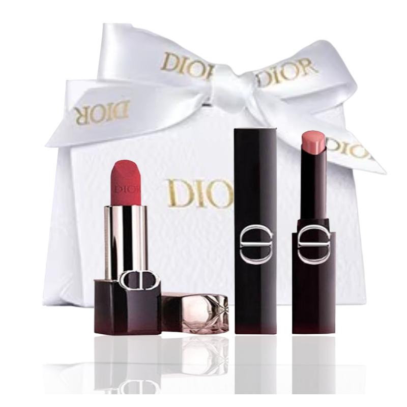 Набор из двух помад DIOR: Синяя Золотая Помада #720 Сандаловый Нюд Вельвет + Потрясающая Помада #120 Лак Розовый Нюд Пудровый синий