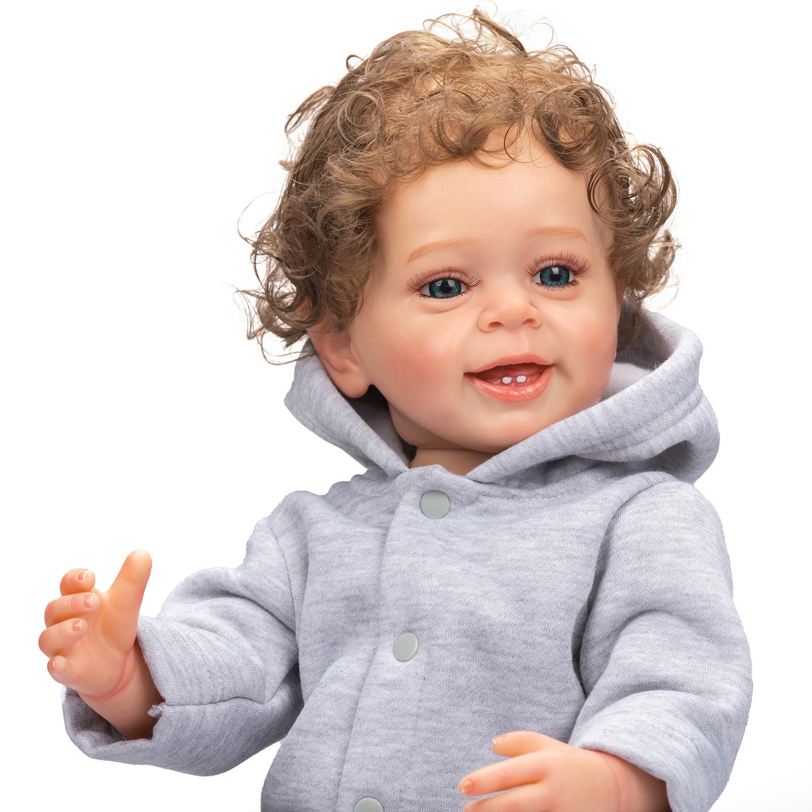 NPK 55 см Reborn Baby Boy Yannik комбинезон с вьющимися волосами, виниловая силиконовая реалистичная кукла, игрушки для детей brown