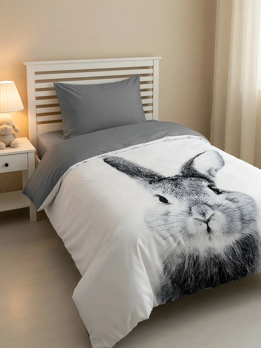 Постельное белье Этель Cute rabbit 1.5-спальное серо-белое 1.5-спальное бязь серо-белый с кроликом