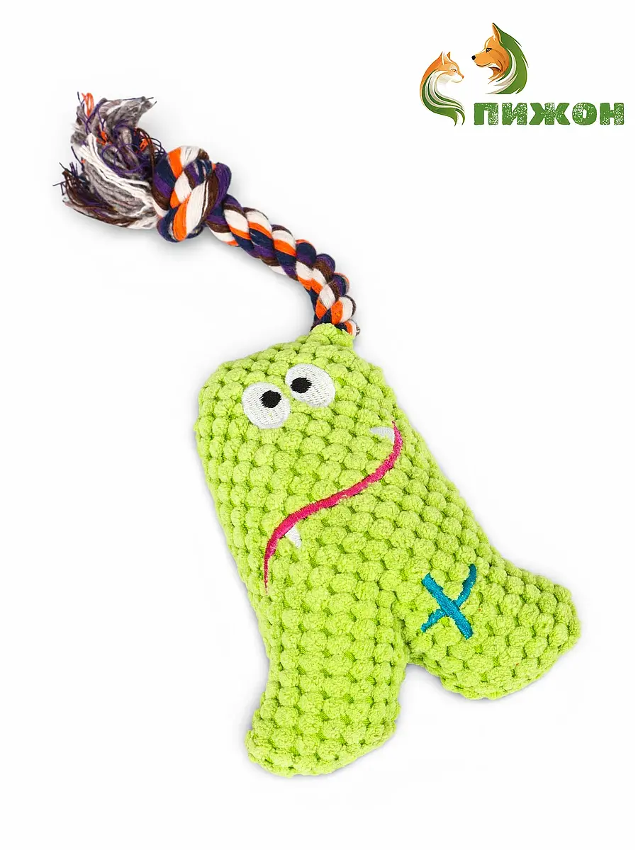 Мягкая игрушка для собак Пижон Монстрик с канатом зеленая