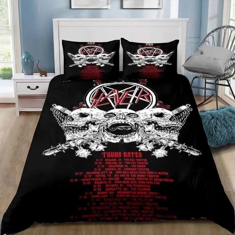 Slayer Хэви-метал группа Музыка Пододеяльник Наволочка Постельное белье Взрослый Мальчик Девочка Украшение спальни Подарок Односпальный Двуспальный Размер 100x135cm white JMG Household Supplies