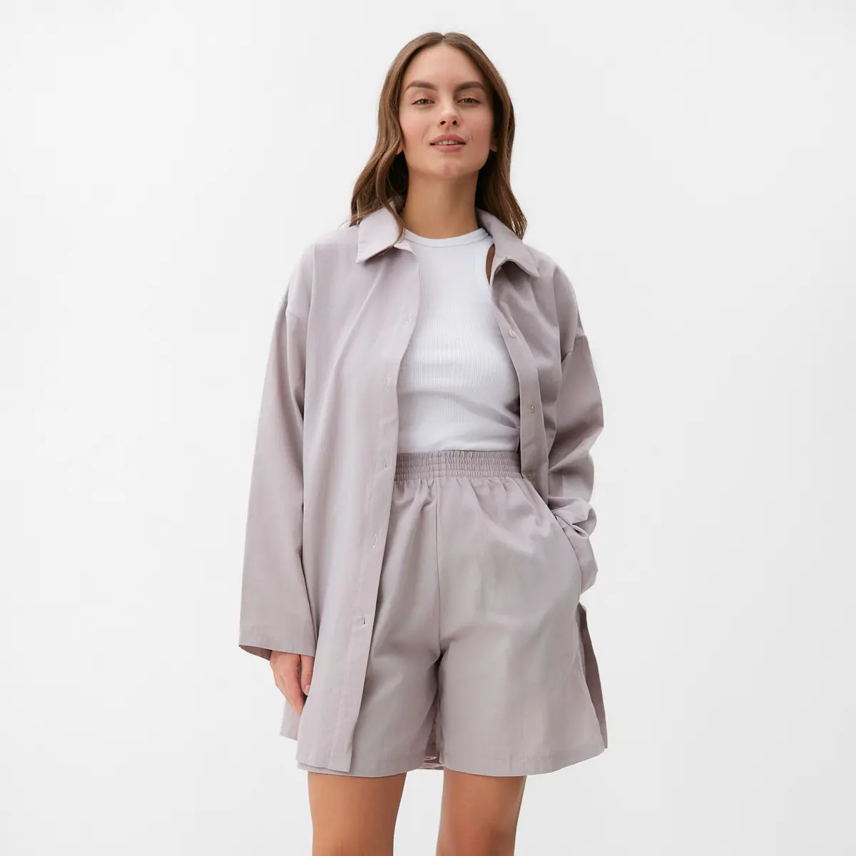 Пижама KAFTAN с рубашкой и шортами серая