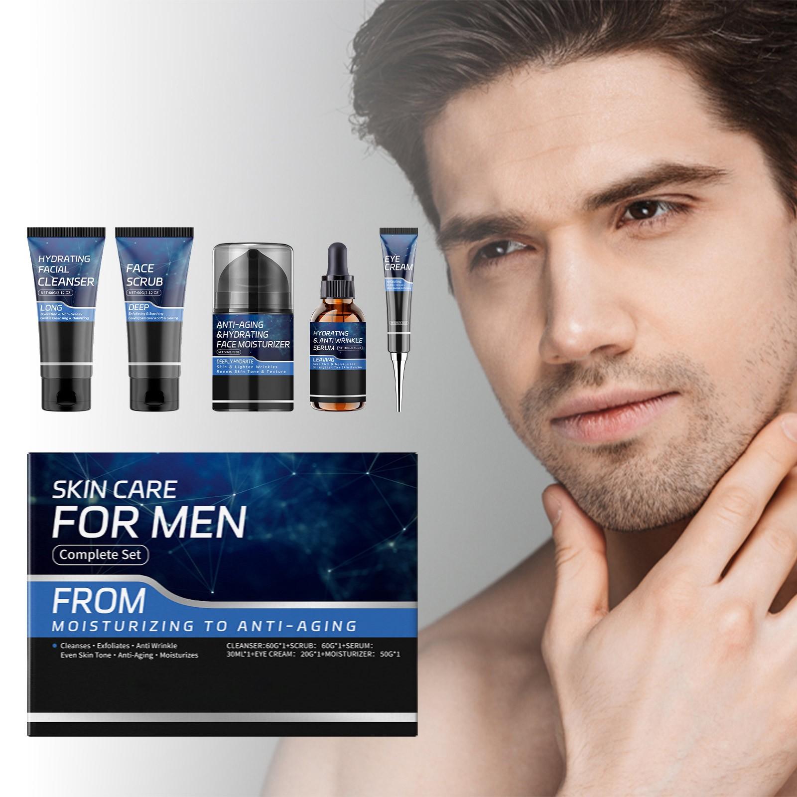 Подарочный набор для умывания лица для мужчин Wuth Cleanser Scrub Cream Serum Eye Cream Moisturizing Face Cream 230ml One Size синий Sinking fish