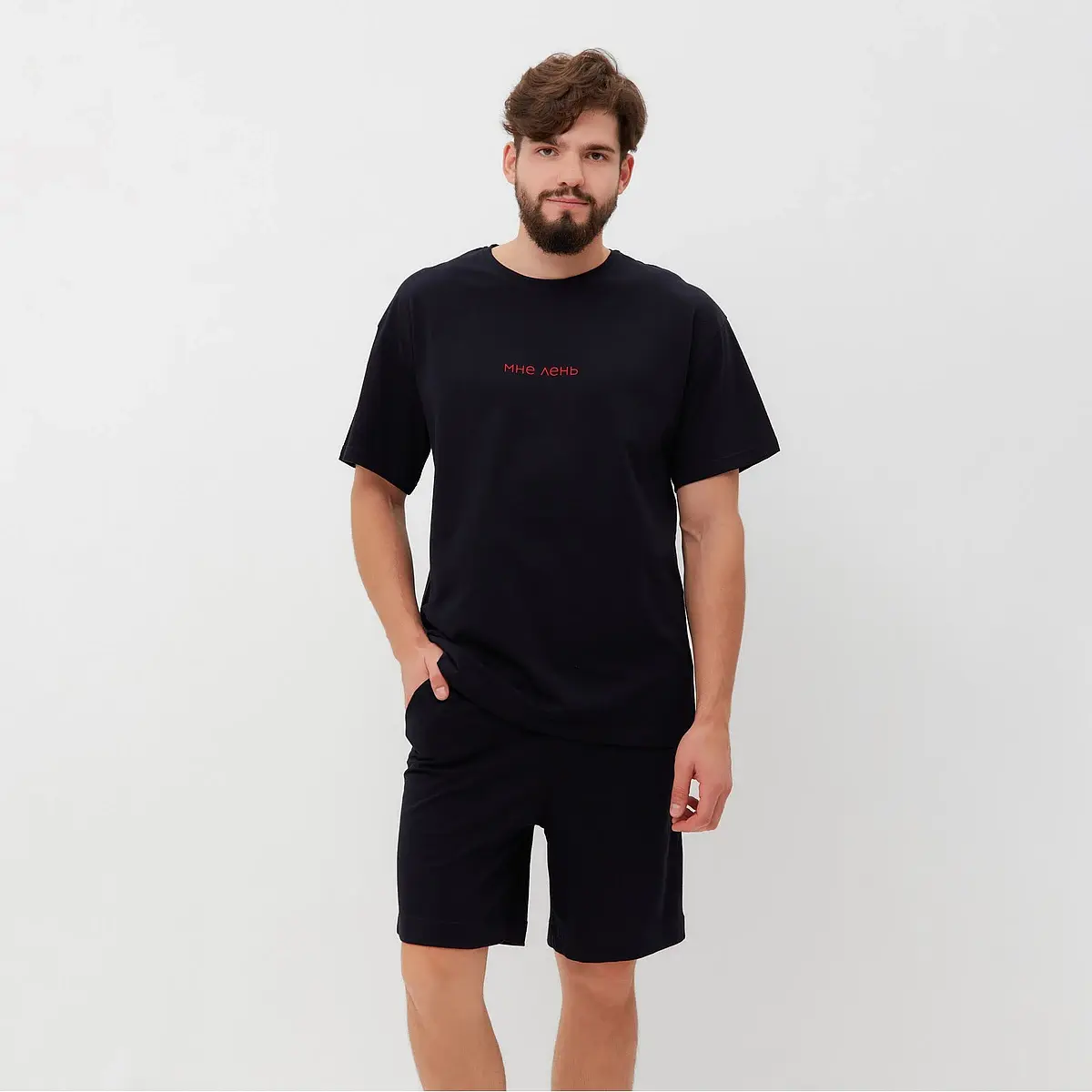 Мужская пижама с шортами чёрная KAFTAN